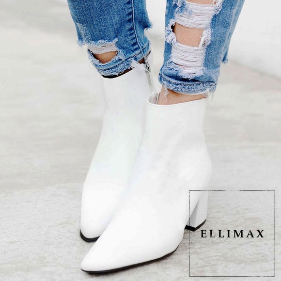 NEW🔥Pointed Toe Booties Ankle Boot Block Low Heel - Picture 1 of 5